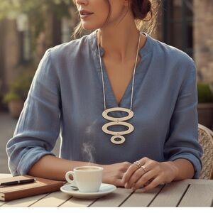 Claudia Lobão Brazil Gold-Tone Modernist Statement Necklace